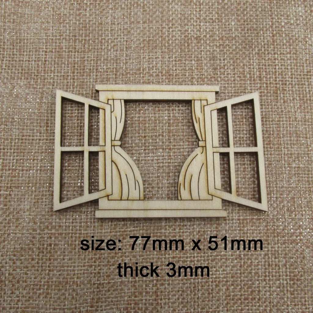 Unfinished Blank Wooden Fairy Opening Windows, Cutout Door Doll House Accessories, DIY Craft, 10Pcs