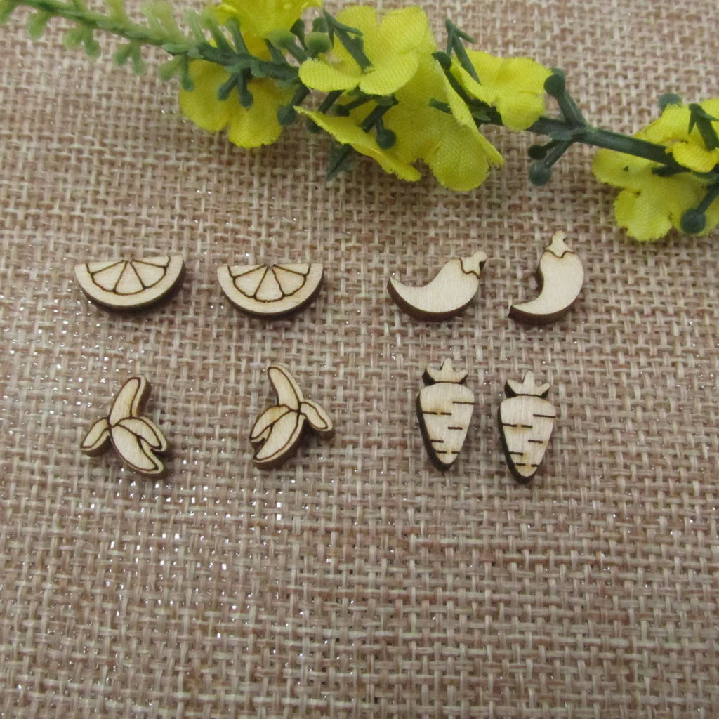 5 Pair Unfinished Blank Wooden Food Fruits Lemon Wedge Cabochon Banana Post Chili Pepper Carrot Wood Earrings Stud