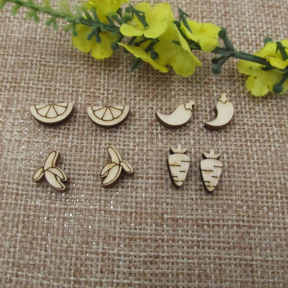 5 Pair Unfinished Blank Wooden Food Fruits Lemon Wedge Cabochon Banana Post Chili Pepper Carrot Wood Earrings Stud
