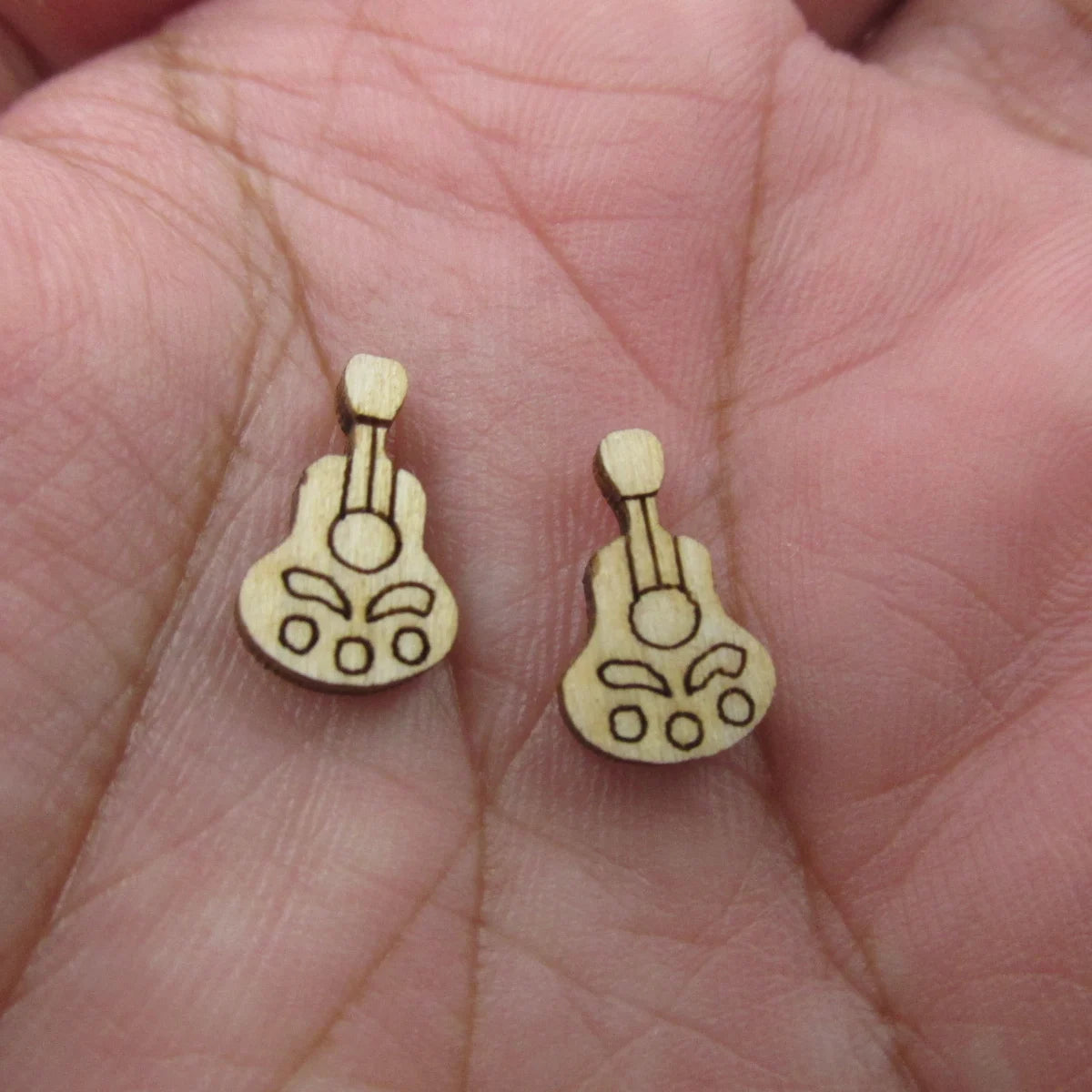 5 Pair Unfinished Blank Wooden Mexican Vihuela Guitar Cabochon Mustache Boho Hanukkah Challah Post Wood Earrings Stud