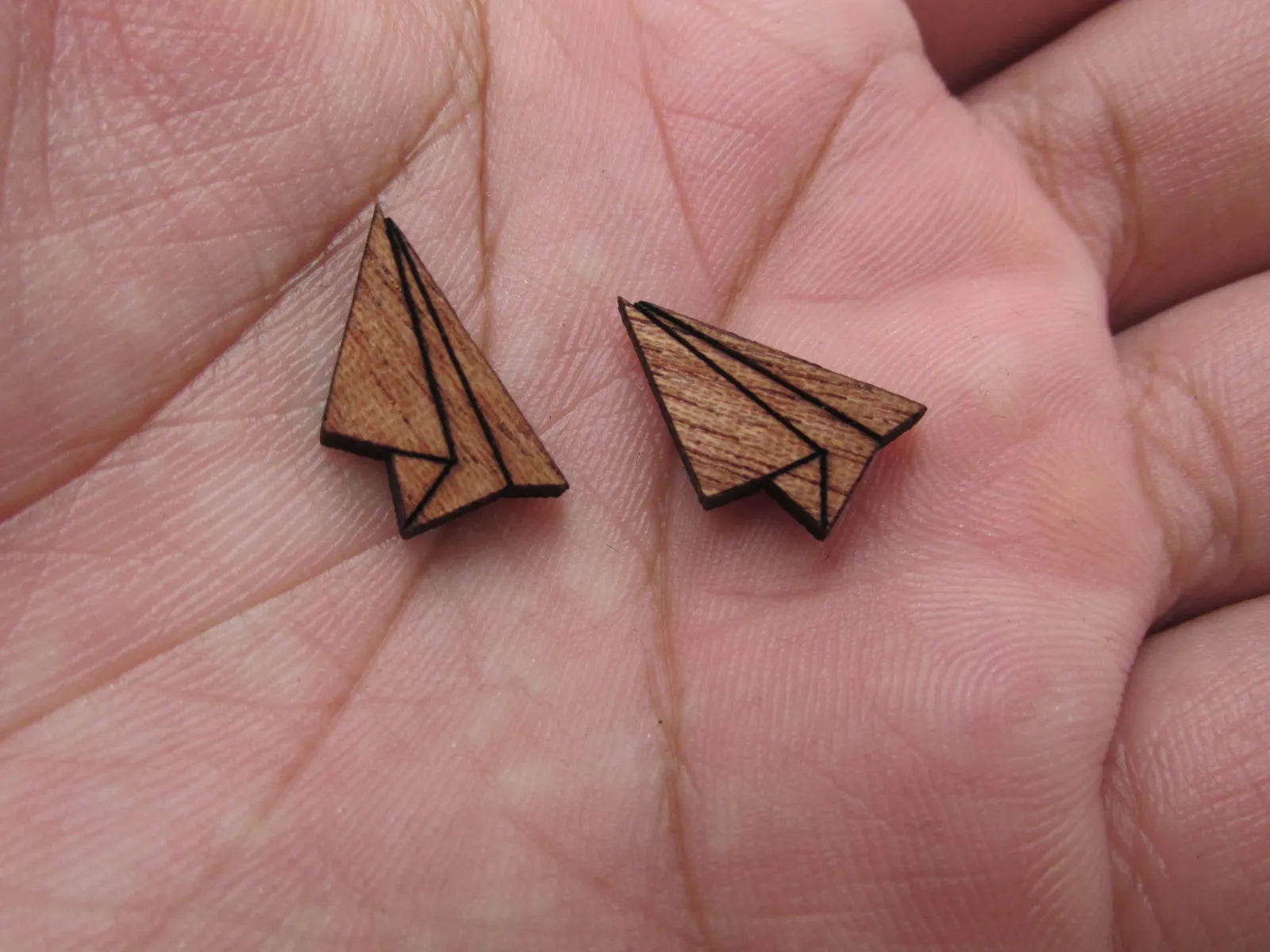 5 Pair Origami Crane Unfinished Blank Wood Cabochon Boat Paper Plane Diamond Windmill Wooden Cutout Shapes For DIY Earrings