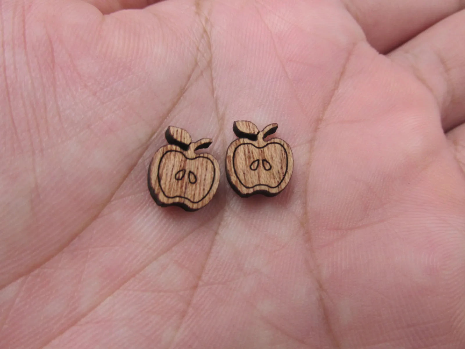 5 Pair Back to School Unfinished Blank Wood Cabochon Apple Wooden Cutout Shapes For DIY Stud Earrings Supplies Teacher Gifts