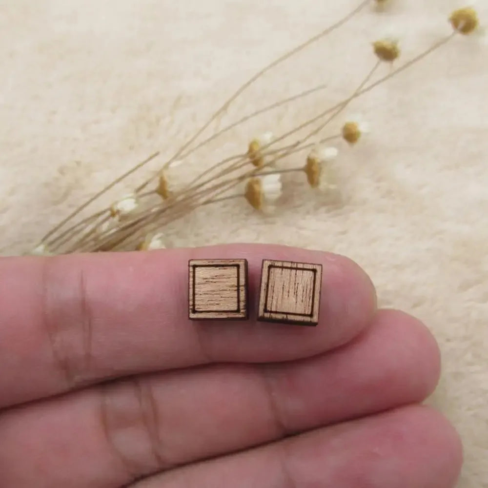 10pcs Unfinished Blank Wooden Geometric Square Shapes, DIY Wood Crafts Stud Earrings, Jewelry Making