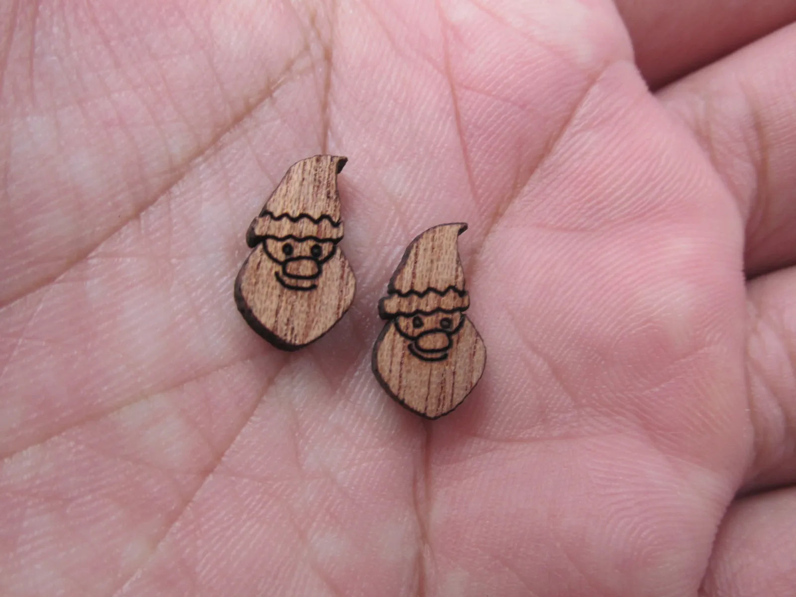 5 Pair Unfinished Blank Wood Cabochon Christmas Santa Claus Wooden Cutout Shapes For Paint Kit Craft  DIY Stud Earrings Supplies