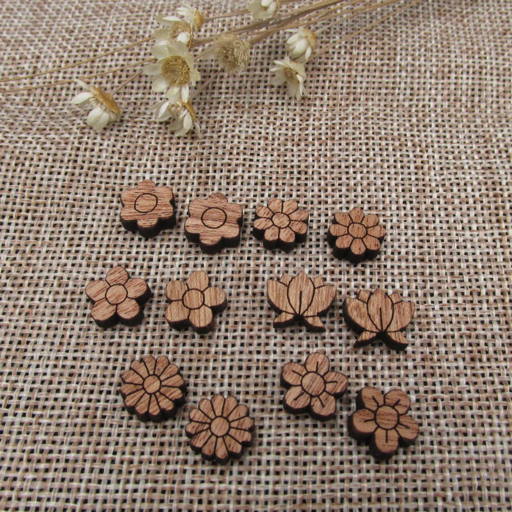 5 Pair Unfinished Blank Plant Wood Flower Icon Wooden Cutout Shapes For DIY Stud Earrings Supplies