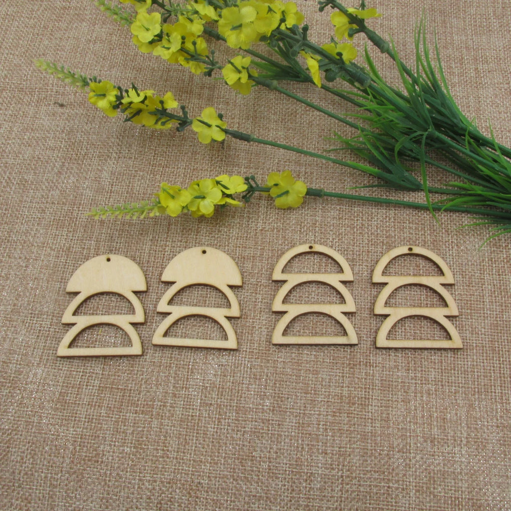 10pcs Unfinished Wooden Blanks Geometric Three Semi  Half Circle Wood Macrame For DIY Earrings Findings Jewelry