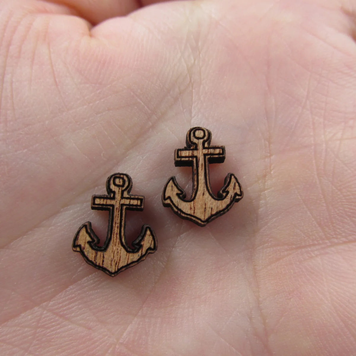 5 Pair Unfinished Blank Beach Ocean Boat Wood Anchor Wooden Cutout Shapes For DIY Stud Earrings Supplies