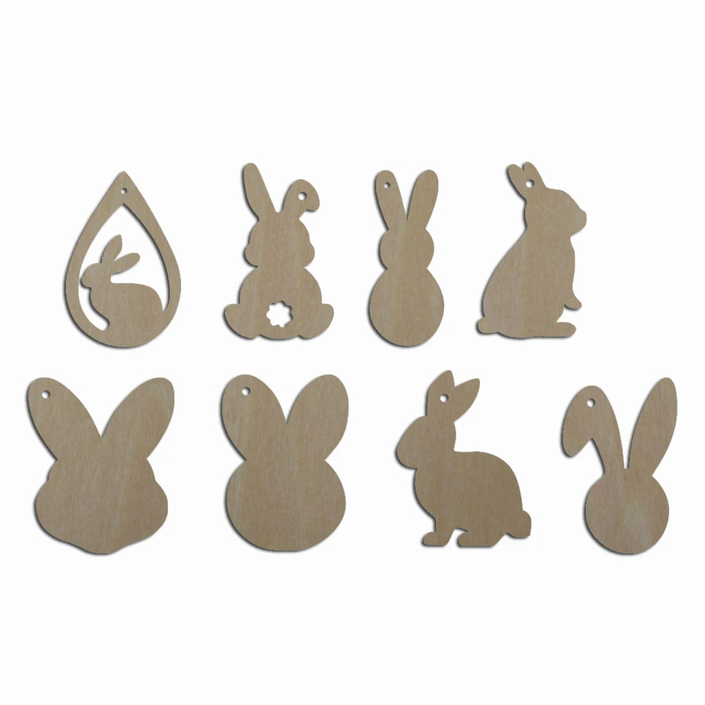10pcs Unfinished Blank Wood Easter Rabbit Bunny Charm Pendant Necklace Cutout Shape Jewelry Finding For Women Earrings