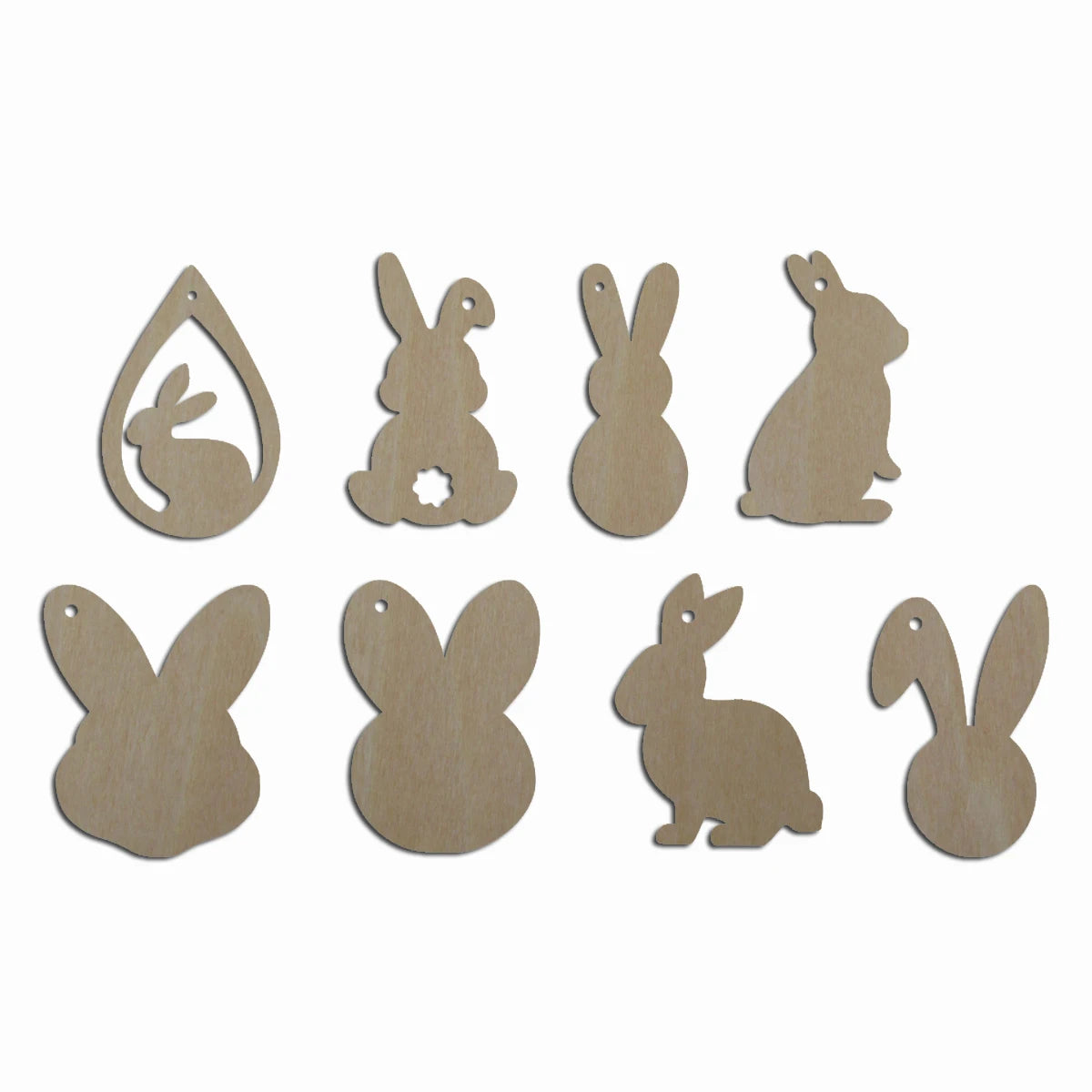 10pcs Unfinished Blank Wood Easter Rabbit Bunny Charm Pendant Necklace Cutout Shape Jewelry Finding For Women Earrings