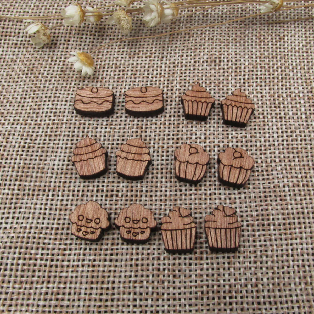 5 Pair Unfinished Blank Foods Wood Cabochon Cakes Cupcake Wooden Shape Pendant For DIY Jewerly Earrings Supplier