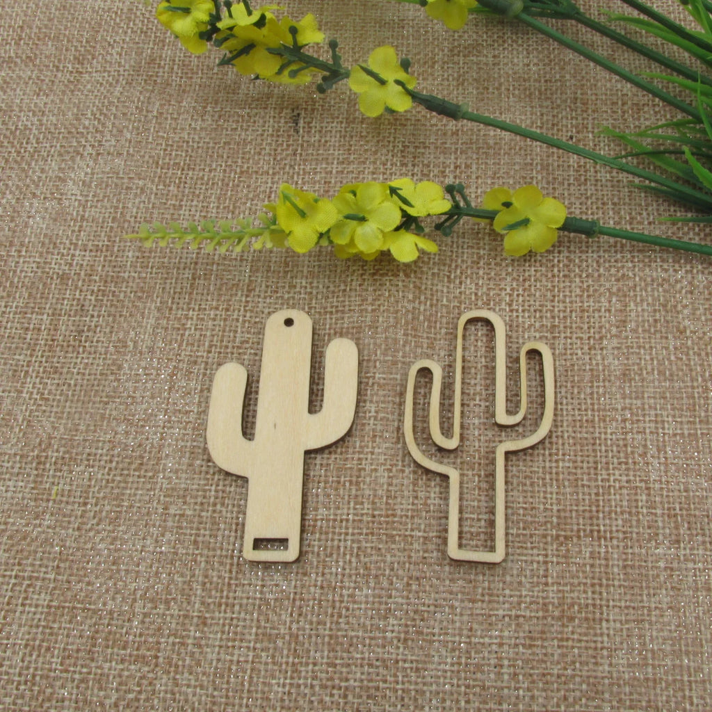 10pcs Wood Blanks Cacti  Macrame Wooden Cactus  Shape Cutouts Frame For DIY Earrings Findings Jewelry