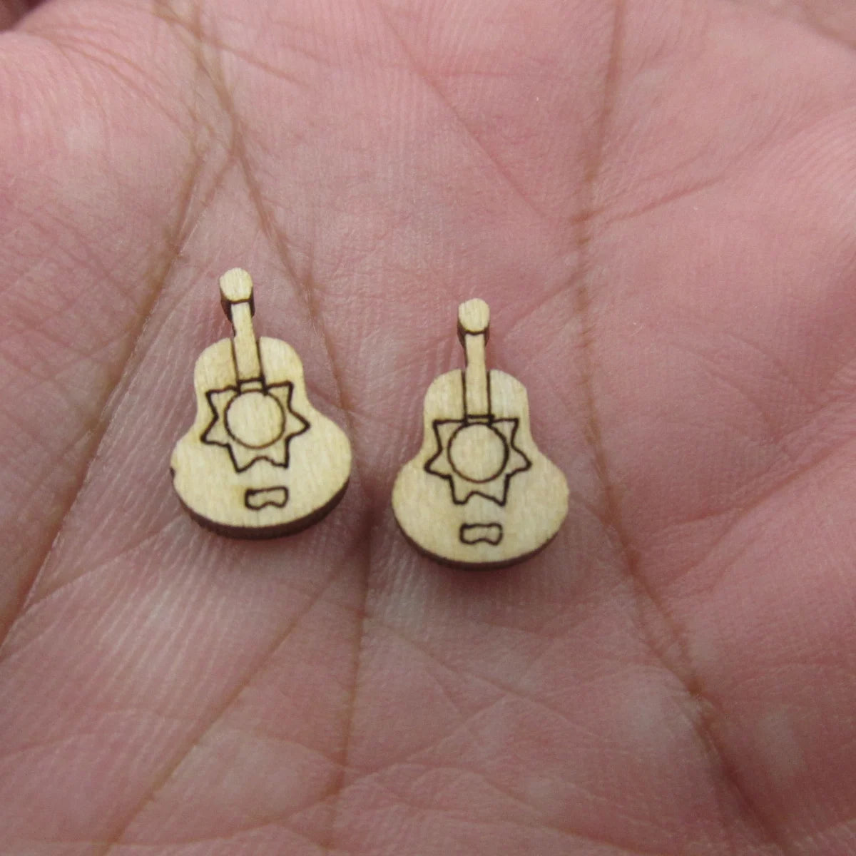 5 Pair Unfinished Blank Wooden Mexican Vihuela Guitar Cabochon Mustache Boho Hanukkah Challah Post Wood Earrings Stud