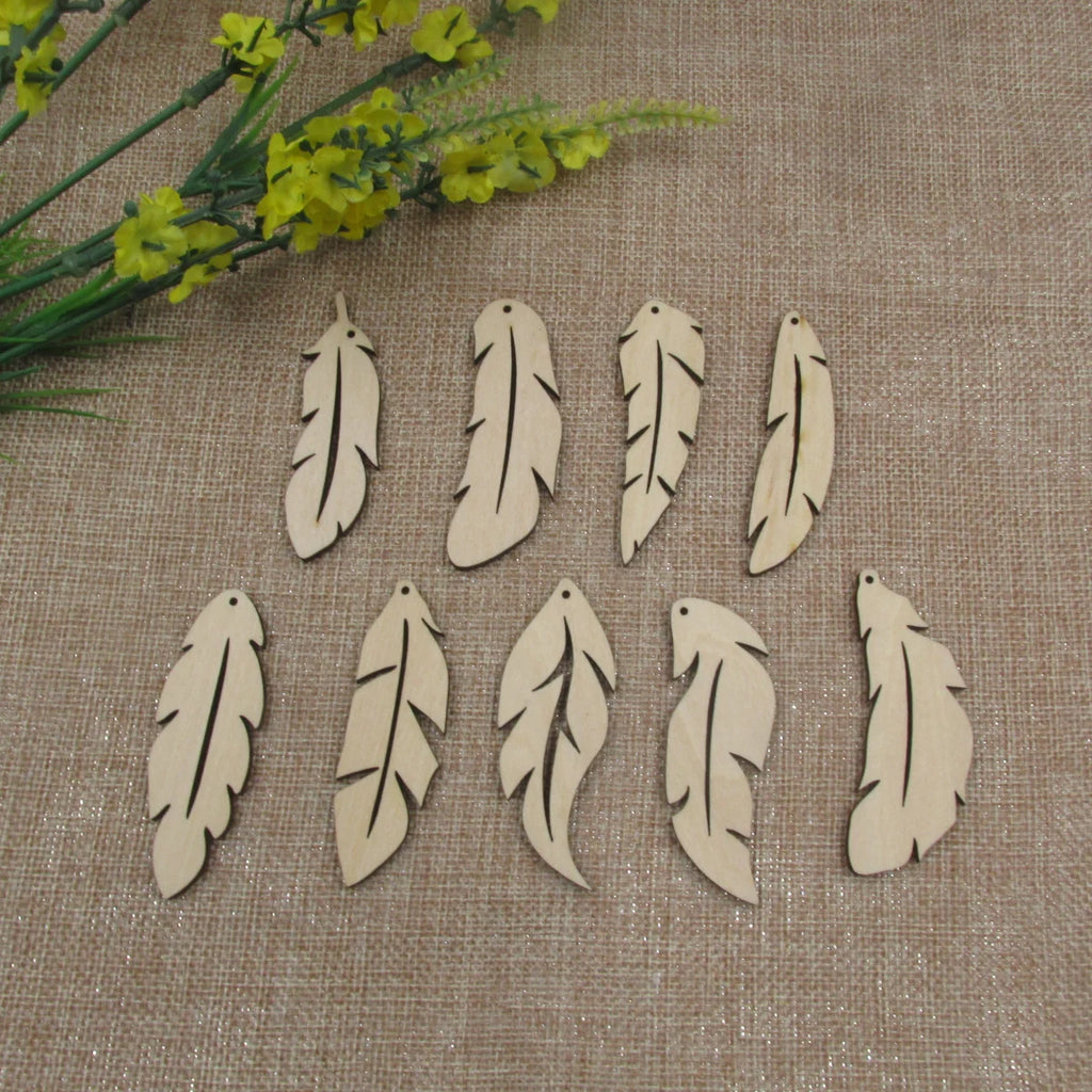 10pcs Unfinished Blanks Laser Cut Wood Hollow Feather Long Earrings Fashion For DIY  Jewelry Findings
