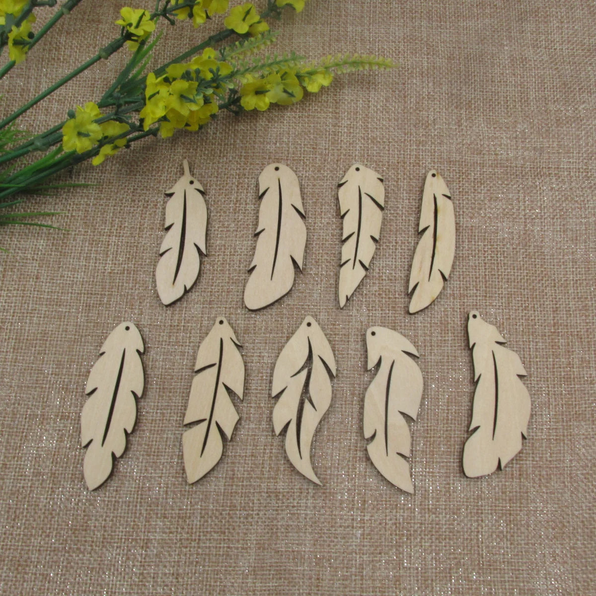 10pcs Unfinished Blanks Laser Cut Wood Hollow Feather Long Earrings Fashion For DIY  Jewelry Findings