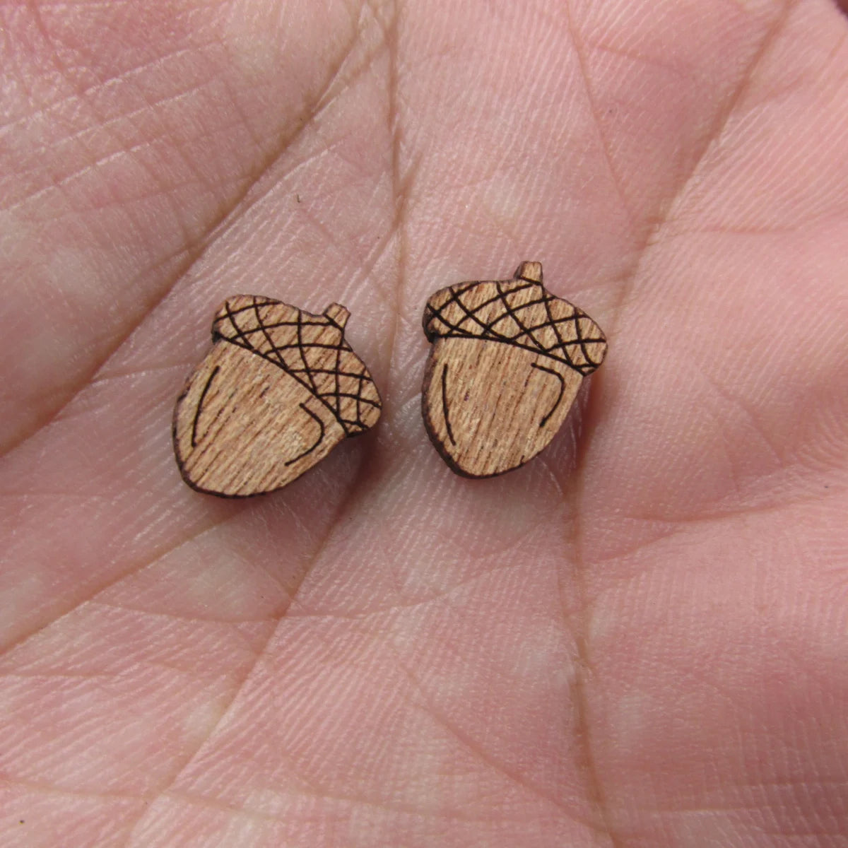 5 Pair Unfinished Blank Autumn Falls Leaves Wooden Nut Nutshell Cabochon Wood Shape Cutouts For DIY Craft Earring Stud