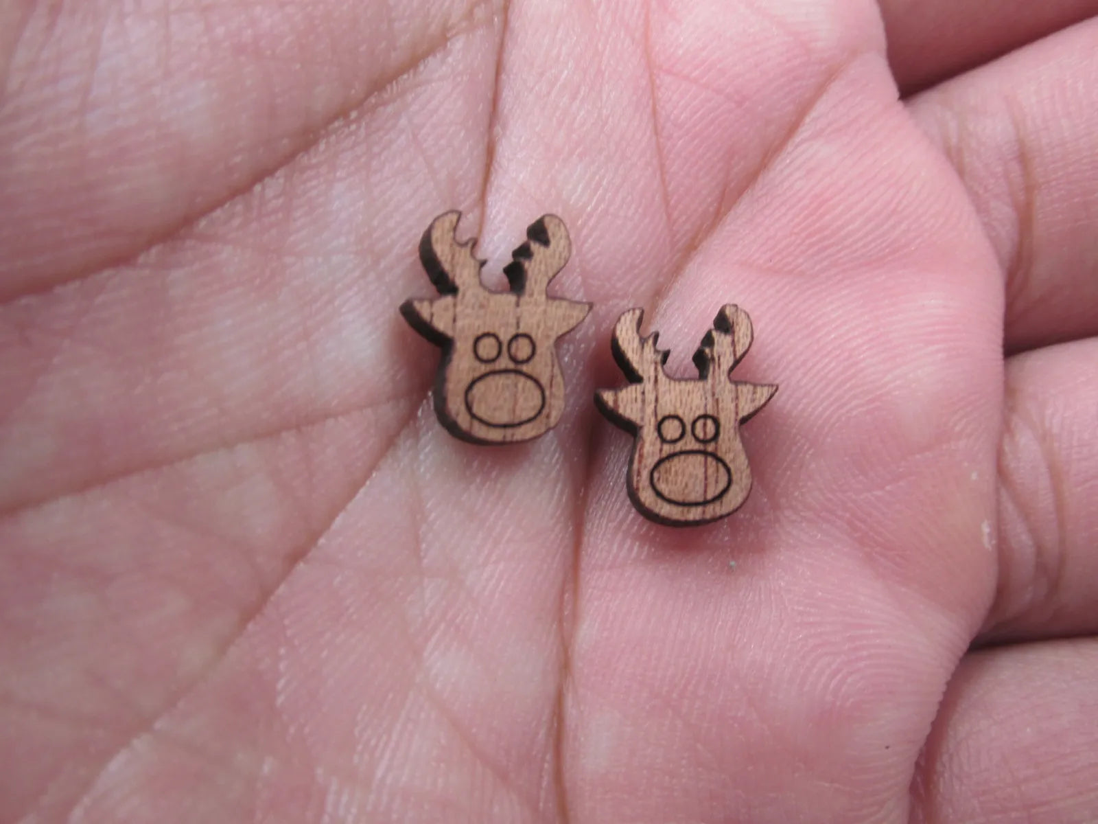 5 Pair Unfinished Blank MINI Wood Cabochon Christmas Reindeer Deer Wooden Cutout Shapes For DIY Stud Earrings Supplies
