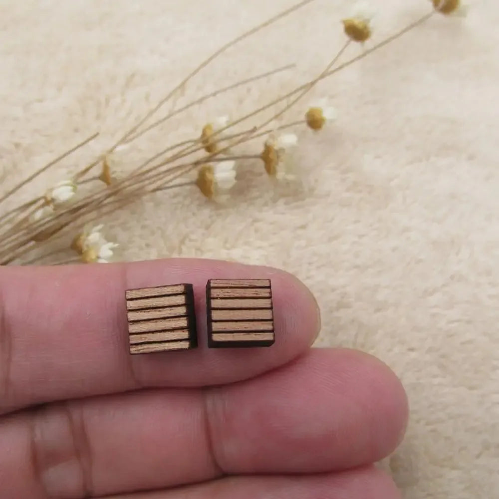 10pcs Unfinished Blank Wooden Geometric Square Shapes, DIY Wood Crafts Stud Earrings, Jewelry Making