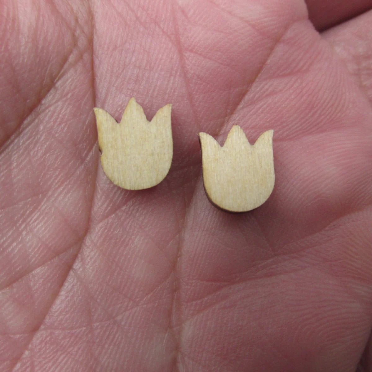 10pcs Unfinished Blank Tiny Tulip flower Head Shape Mini Wood Boho Stud Earring Post Cabochon Handmade Charms