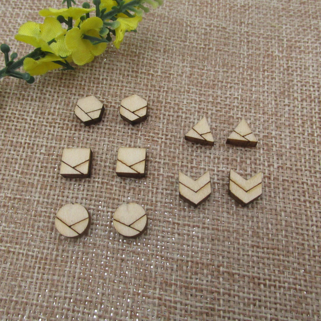 5 Pair Unfinished Blank Wooden Geometric Style Chevron Cabochon Post Mini Valentines Day Hatch Wood Ladies Earrings Stud