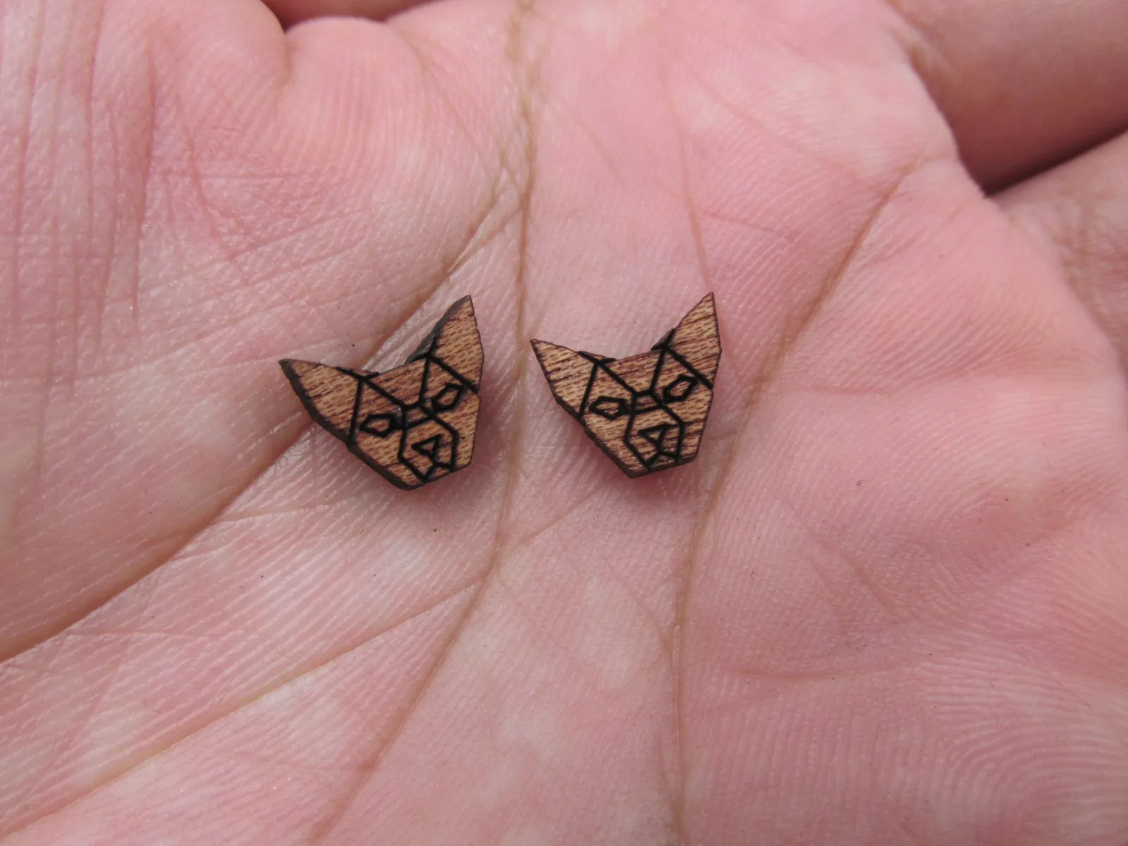 5 Pair Geometric Origami Unfinished Blank Wood Cabochon Home Animal Cat Wooden Cutout Shape For DIY Earrings Supplies