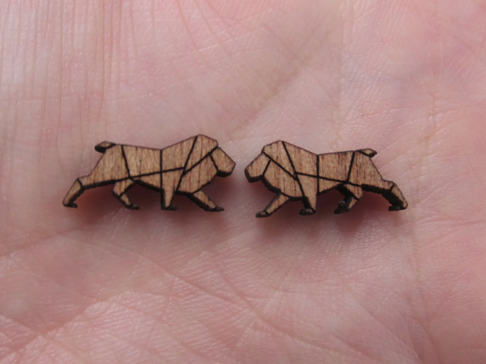 5 Pair Unfinished Woodland Blank Wild Animal Wooden Lion Cabochon Charms Wood Shape Cutouts For DIY Craft  Earring Stud