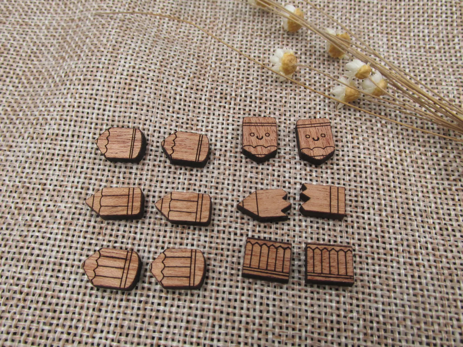 5 Pair Back to School Unfinished Blank Wood Cabochon Pencil Wooden Cutout Shapes For DIY Stud Earrings Supplies