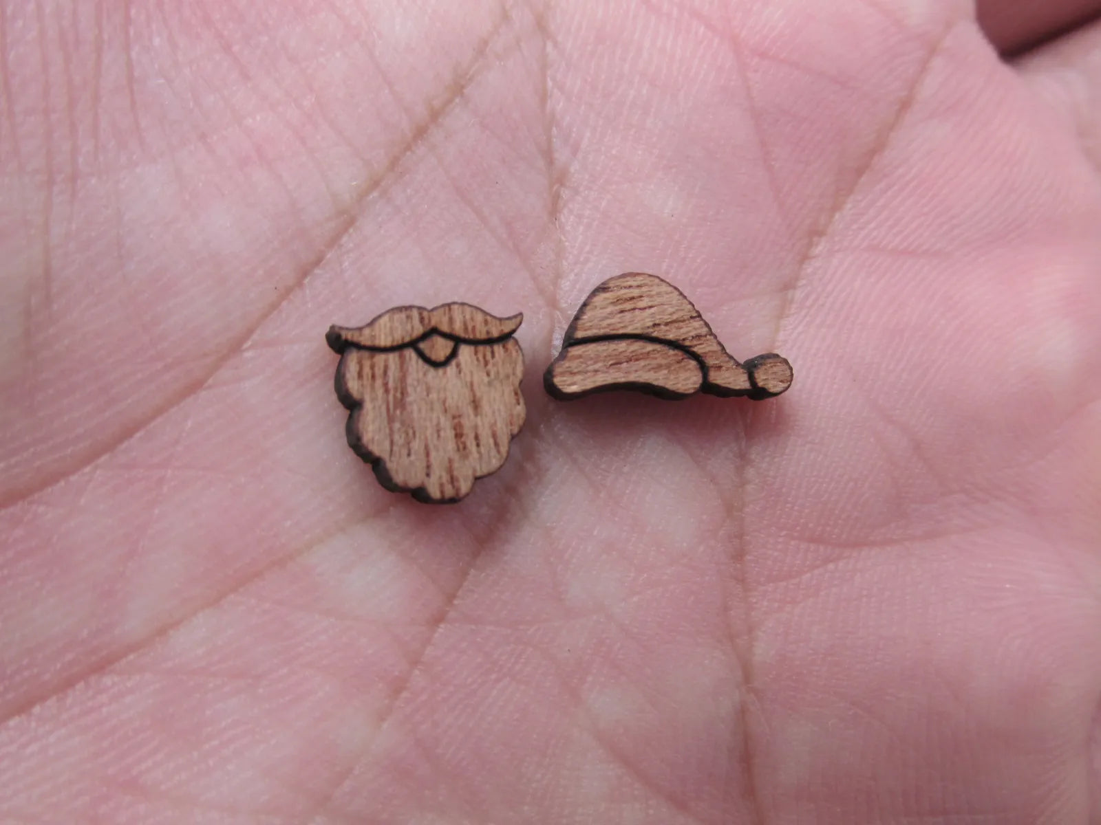5 Pair Unfinished Blank Wood Cabochon Christmas Santa Claus Wooden Cutout Shapes For Paint Kit Craft  DIY Stud Earrings Supplies