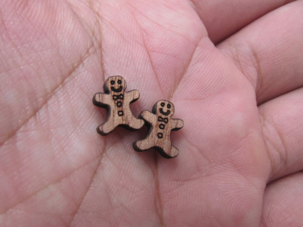 5 Pair Unfinished Blank Mini Wood Cabochon Christmas Gingerbread Man Wooden Cutout Shapes For Paint Kit Craft  DIY Stud Earrings