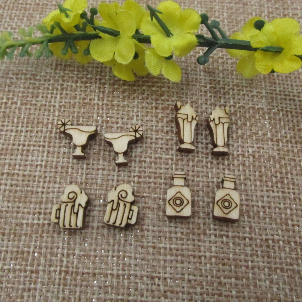 5 Pair Unfinished Blank Wooden Food Drink Tobasco Sauce Cabochon Margarita Post Milkshake Wood Beer Earrings Stud