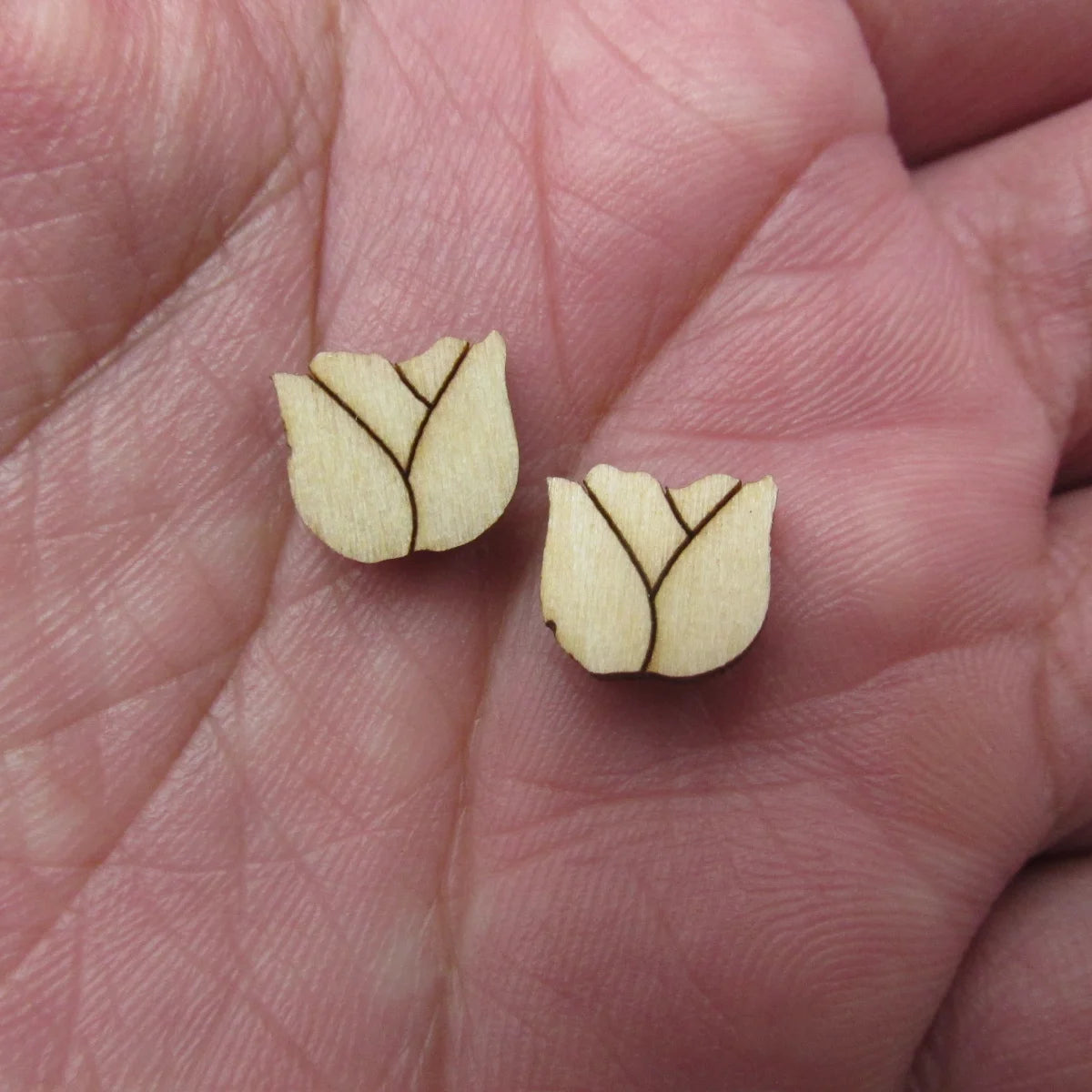10pcs Unfinished Blank Tiny Tulip flower Head Shape Mini Wood Boho Stud Earring Post Cabochon Handmade Charms