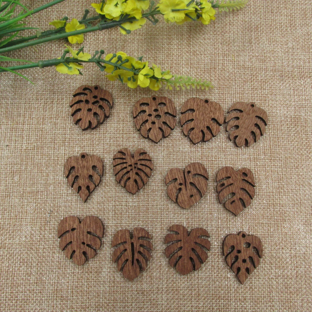 6pcs Unfinished Blank Wood Monstera Leaf Shape Wooden Charms Pendants Leaves Earrings Necklace For DIY Jewelry Making