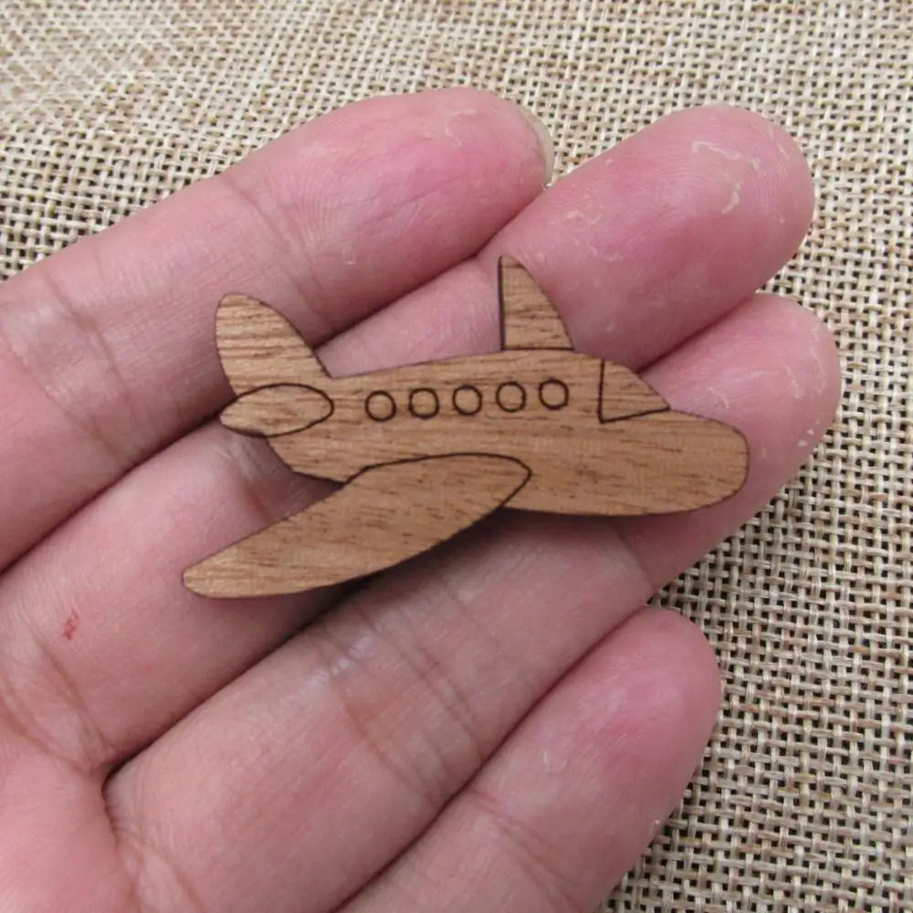 Unfinished Plane Rocket Hot Air Ballon Planet UFO Wood Shape Cutout for Pendant Pin Brooch Making Wooden DIY Craft
