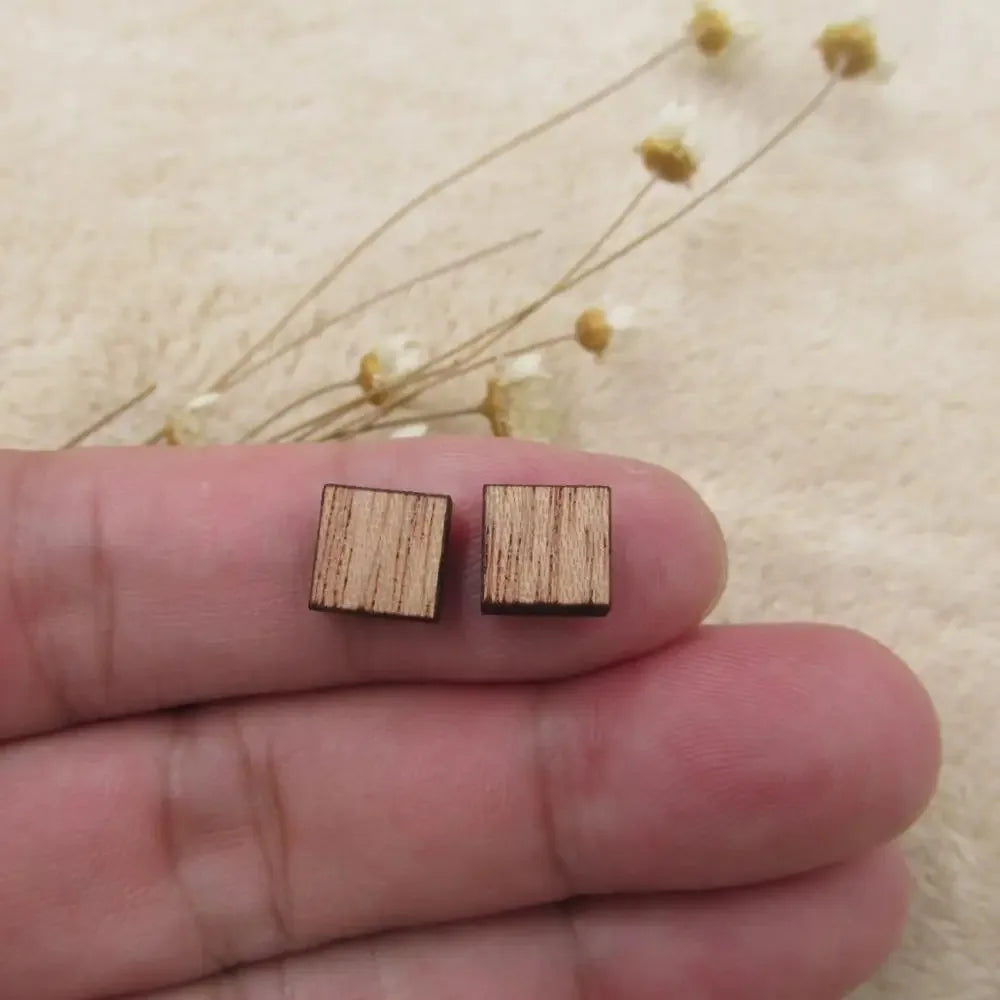 10pcs Unfinished Blank Wooden Geometric Square Shapes, DIY Wood Crafts Stud Earrings, Jewelry Making
