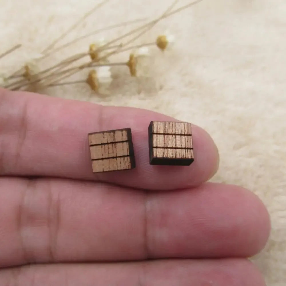 10pcs Unfinished Blank Wooden Geometric Square Shapes, DIY Wood Crafts Stud Earrings, Jewelry Making