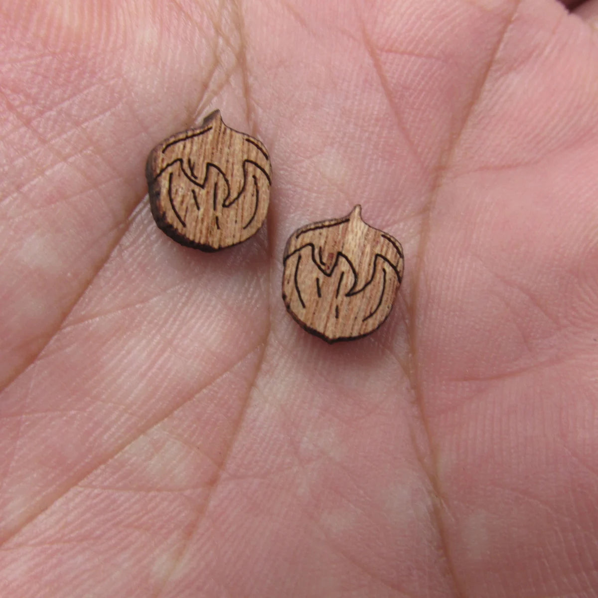 5 Pair Unfinished Blank Autumn Falls Leaves Wooden Nut Nutshell Cabochon Wood Shape Cutouts For DIY Craft Earring Stud