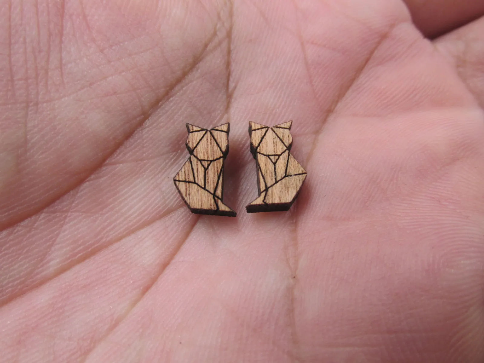 5pair Geometric Origami Unfinished BlankWooden Animal Fox Charm Wood Cabochon Foxes Pendant For DIY Earring Stud Supplies