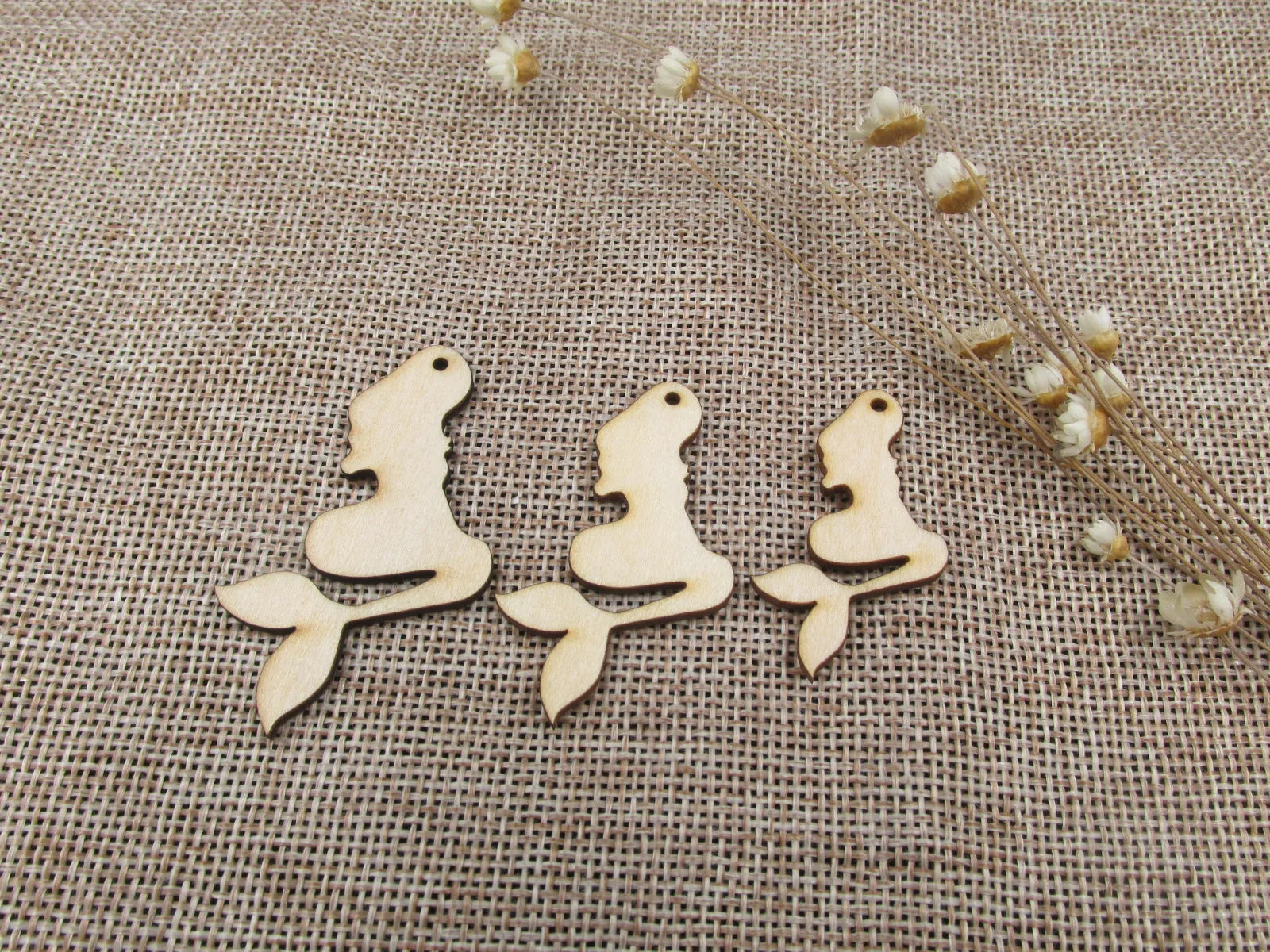Unfinished Wooden Earrings Pendants Blank Ocean Mermaid and Tail Shape Cutout Jewelry Making DIY Ear ring Findings