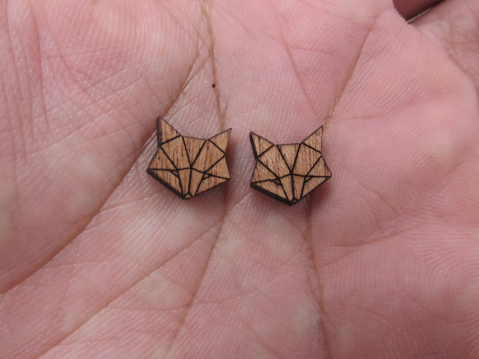5pair Geometric Origami Unfinished BlankWooden Animal Fox Charm Wood Cabochon Foxes Pendant For DIY Earring Stud Supplies