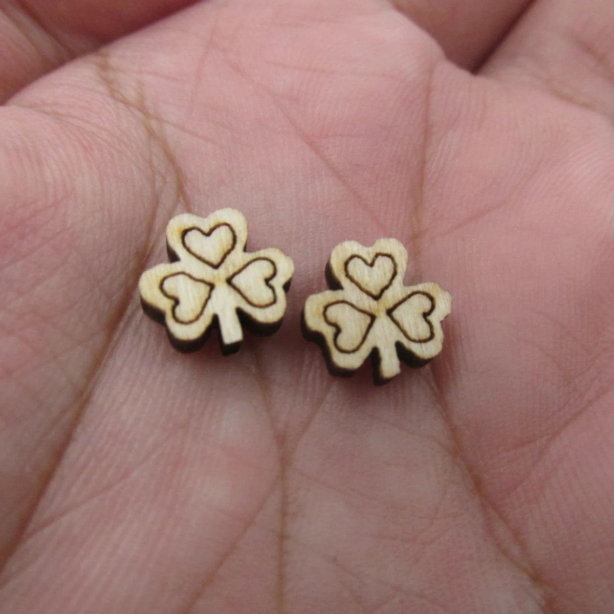 5 Pair Unfinished Blank Wooden 4 Leaf 3 Leaves Shamrock Fleur De Lis Cabochon Post Wood Earrings Stud St Patricks Day Gifts