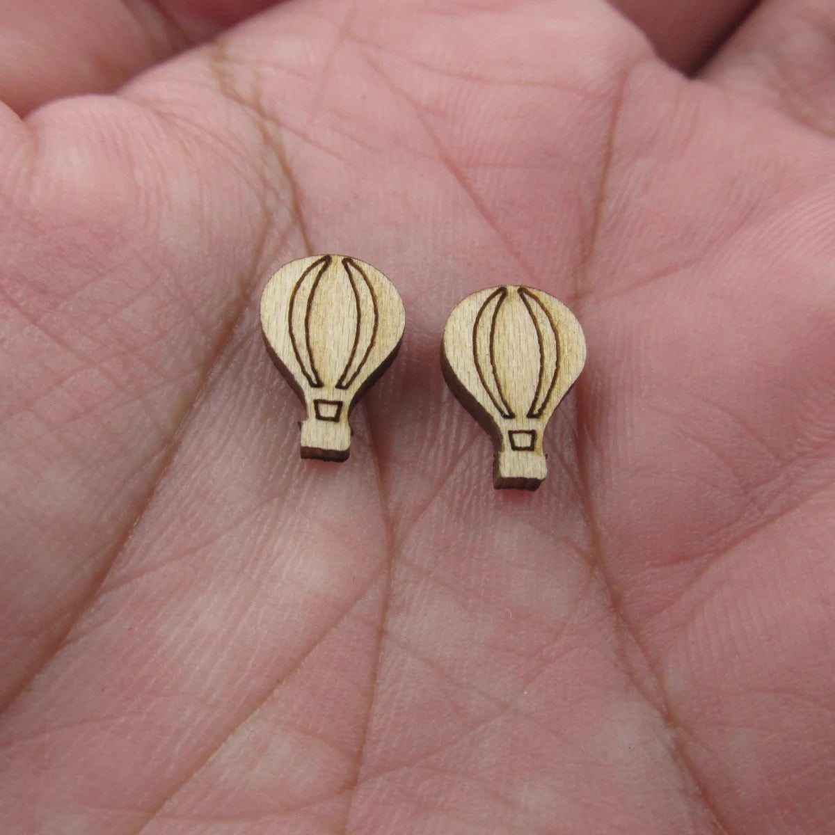 5Pair Unfinished Blank Wooden Summer Style Hot Air Balloon Cabochon Post Earrings Stud Jewerly Finding For Diy Wood Craft