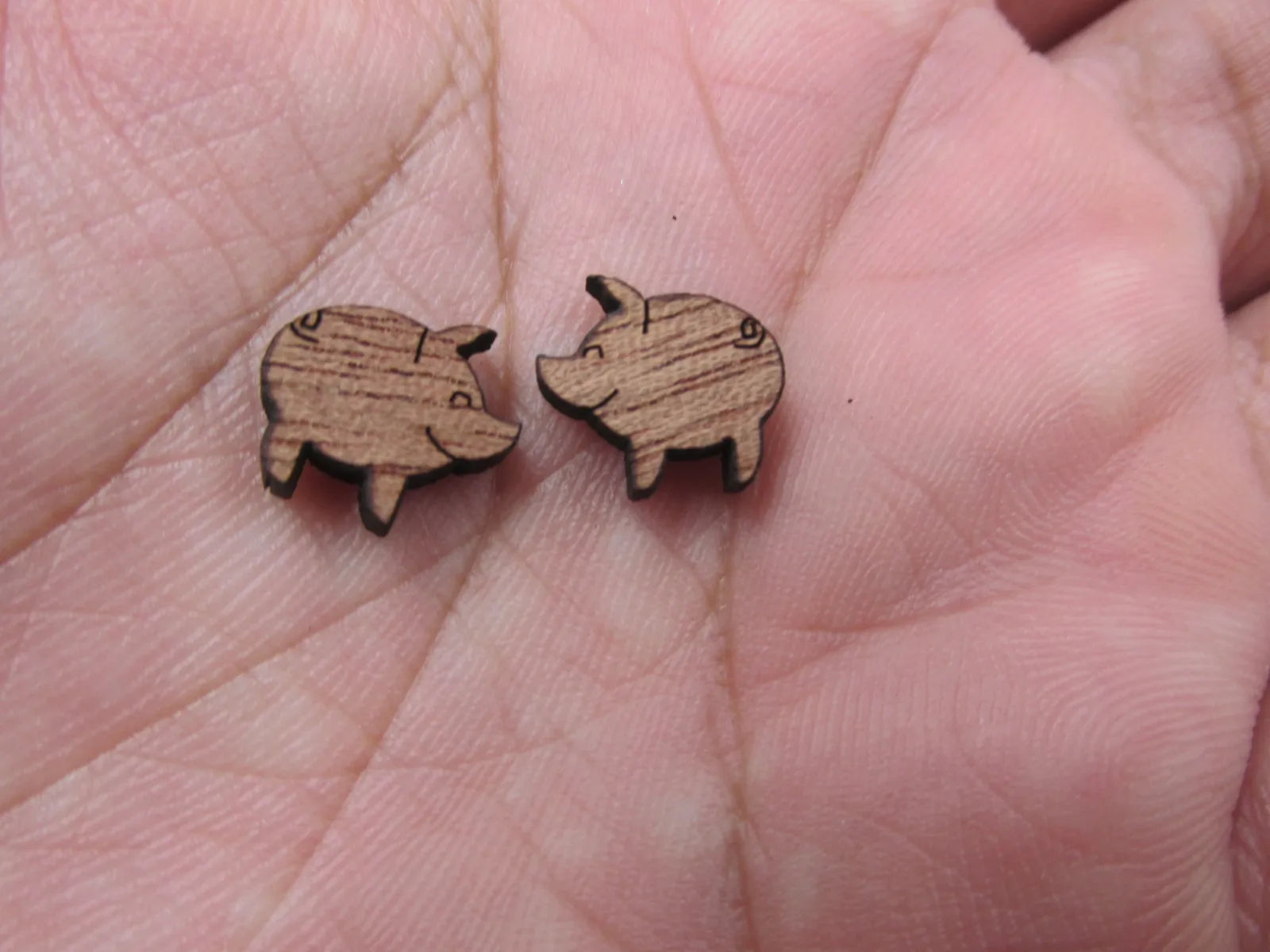 5 Pair Unfinished Laser Cut Blank Animal Wooden Pig Cabochon Charms Wood Shape Cutouts For DIY Craft  Earring Stud