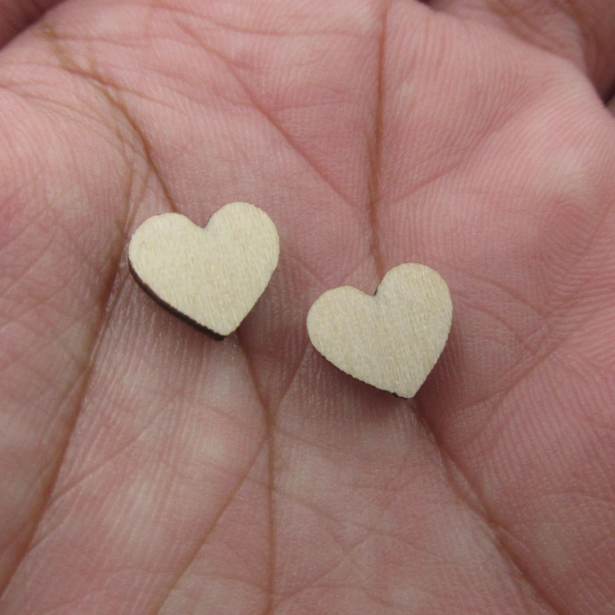 5 Pair Unfinished Blank Wood Cabochon Mini Valentines Day Sketch Two Tone Striped Heart Post Ladies Earrings Stud