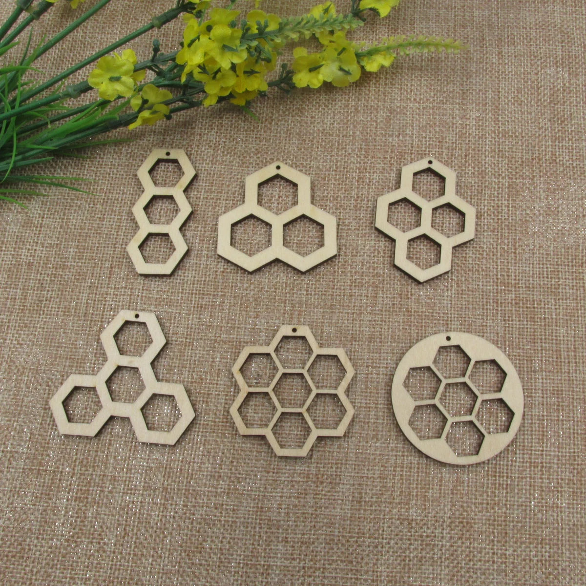 10pcs Unfinished Blanks Wooden Rectangle Hexagon Honeycomb Shape Hollow Dangle Earrings DIY Findings Jewelry