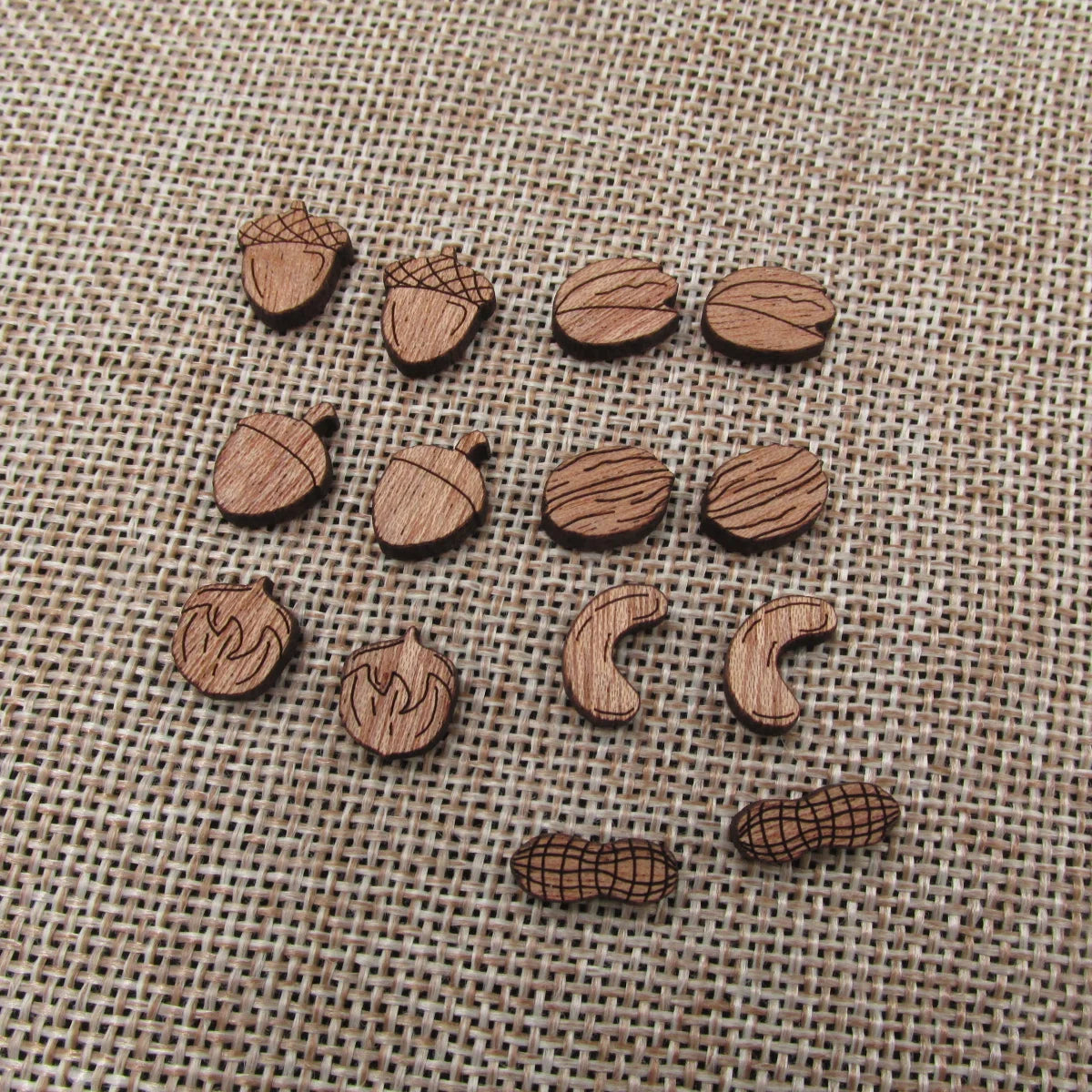 5 Pair Unfinished Blank Autumn Falls Leaves Wooden Nut Nutshell Cabochon Wood Shape Cutouts For DIY Craft Earring Stud
