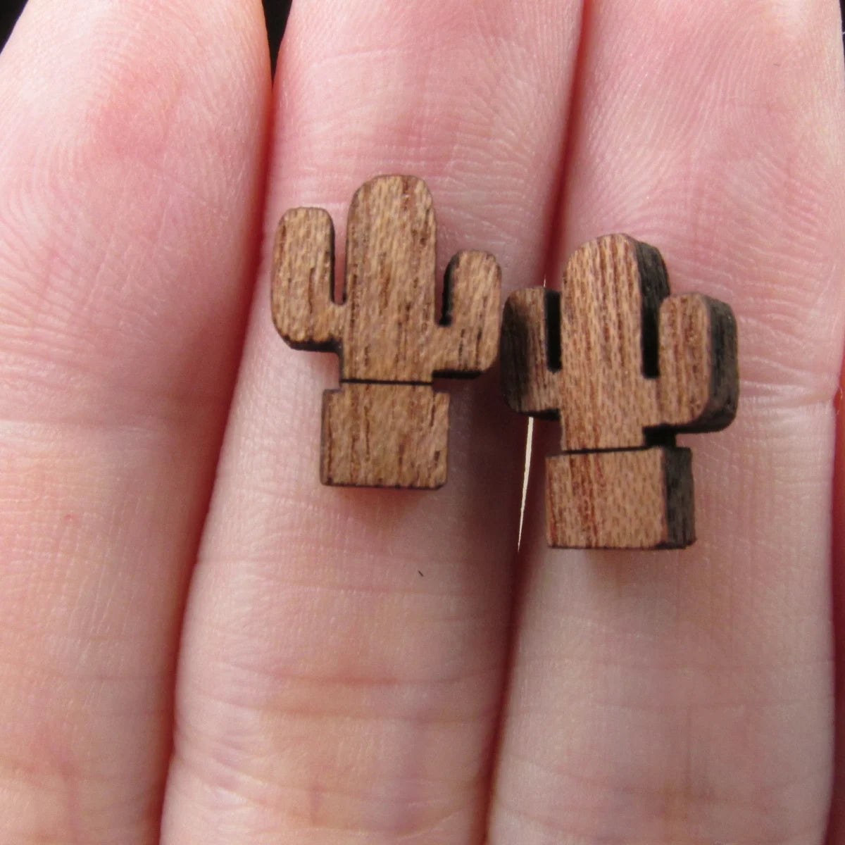 5 Pairs Unfinished Laser Engraved Wood Cabochon Shape Plants Cactus Charms Wooden Cutout Jewerly Earrings Suppliers