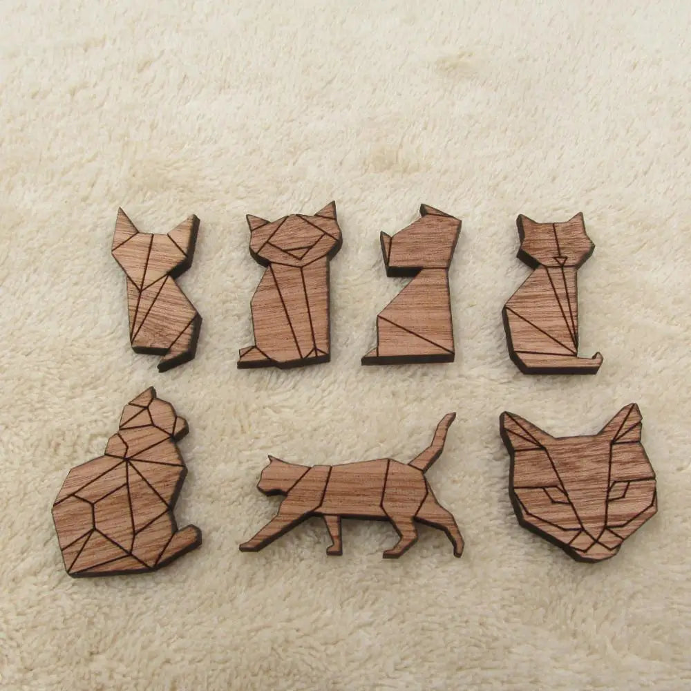 Wooden Animals Cat Charm Jewelry Findings Making Unfinished Blank Solid Wood For DIY Brooch  Earrings Charms