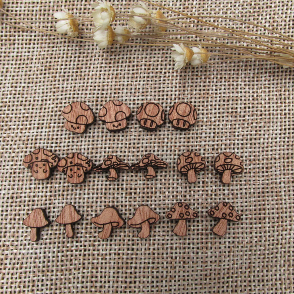 5 Pair Unfinished Blank Wooden Plants Mushroom Cabochon Wood Shape Cutouts For DIY Craft Earring Stud