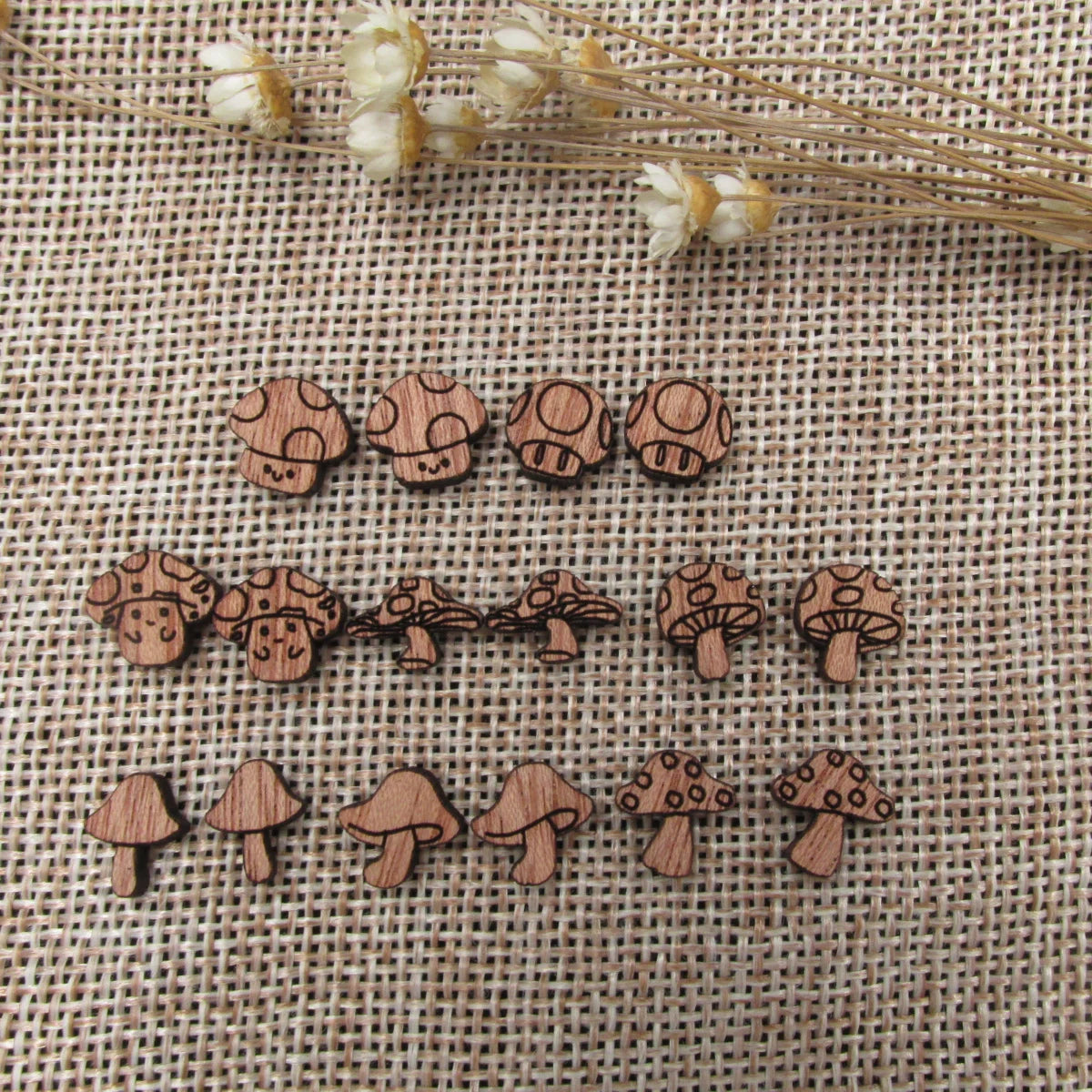 5 Pair Unfinished Blank Wooden Plants Mushroom Cabochon Wood Shape Cutouts For DIY Craft Earring Stud