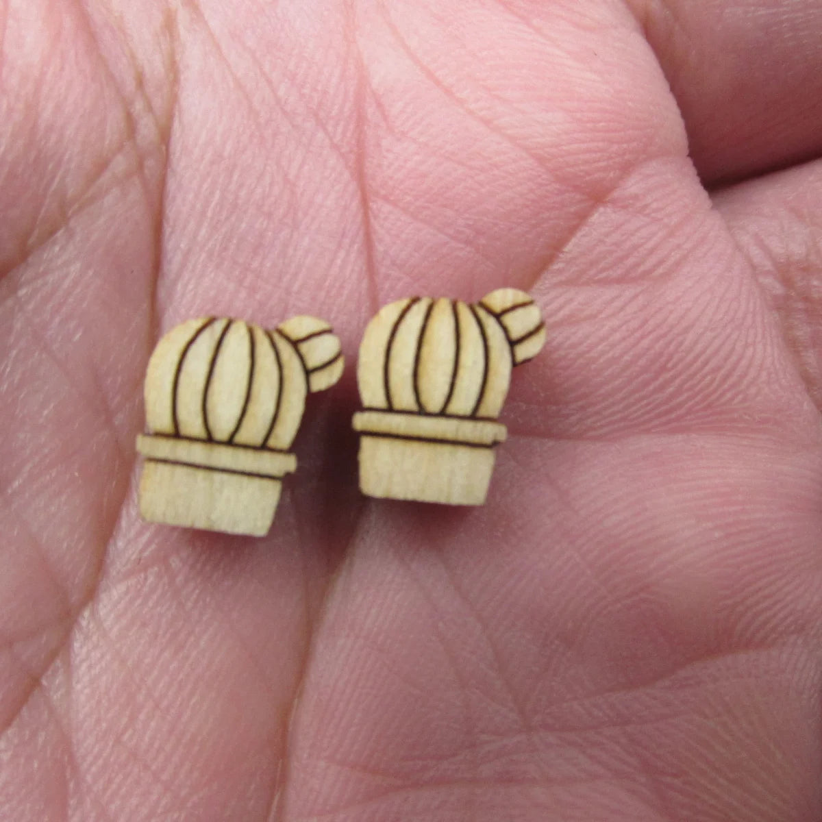 10pcs Unfinished Blank Plant Cactus Pot Shape Mini Wood Boho Stud Earring Post Cabochon Handmade Charms