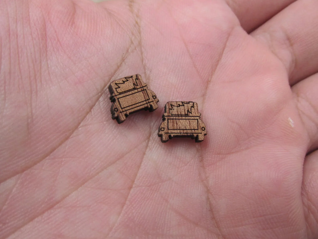 5 Pair Unfinished Blank MINI Wood Cabochon Christmas Car Trucks With Tree Wooden Cutout Shapes For DIY Stud Earrings Supplies